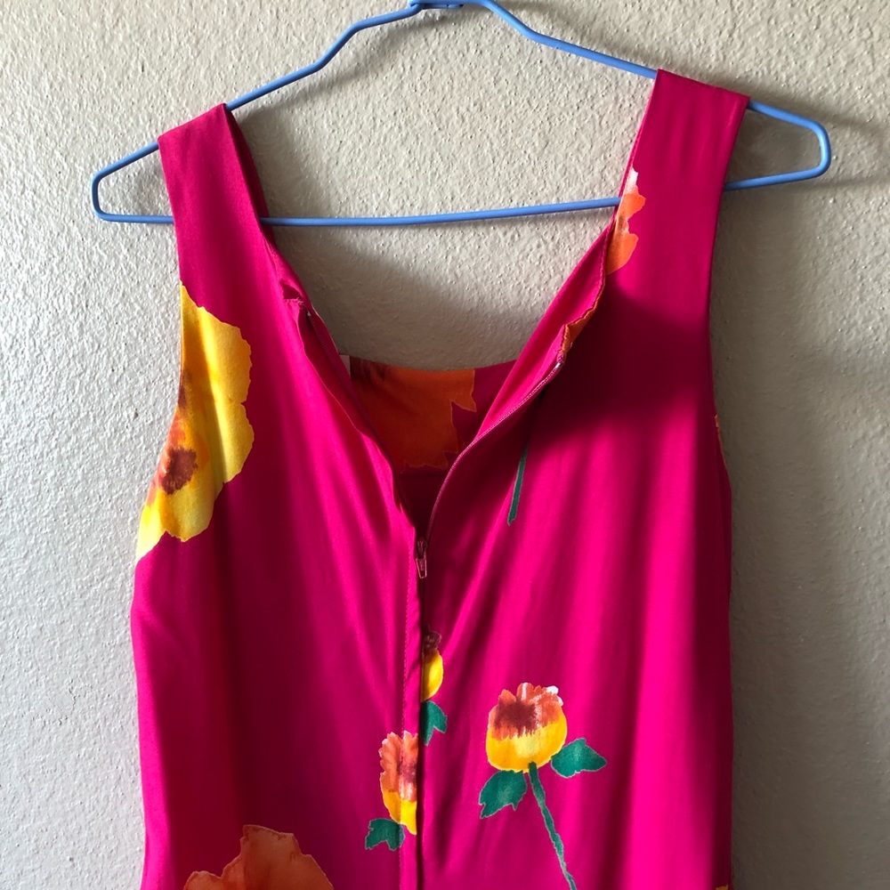 Vintage Magenta Fuchsia Pink Floral Square Neck Tank Dress - Picture 5 of 10